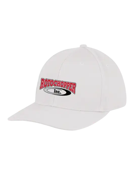 Premium Modern Structured Twill White Snapback Cap w/Rotochopper Logo