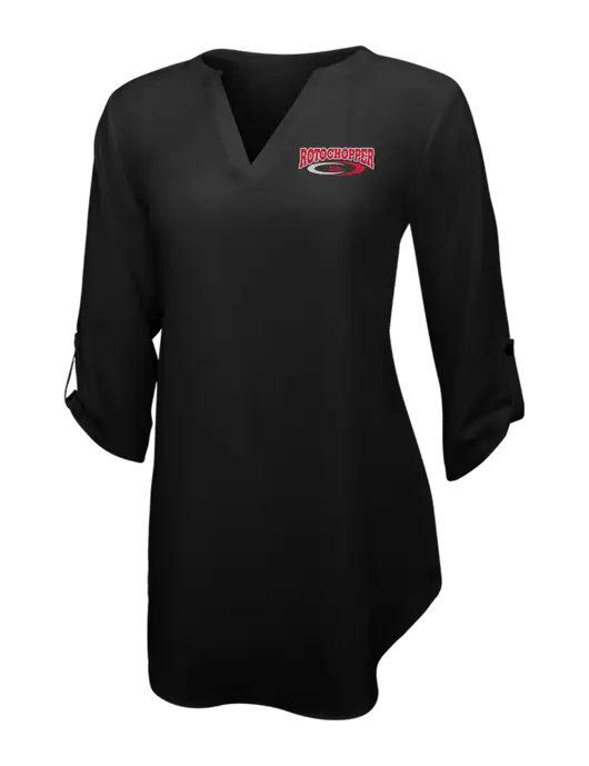 Womens Black 3/4 Sleeve Tunic Blouse w/Rotochopper Logo