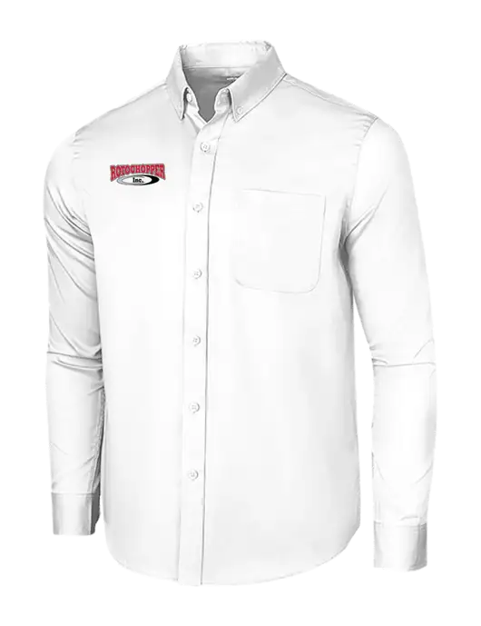 Long Sleeve White Superpro React Twill Shirt w/Rotochopper Logo