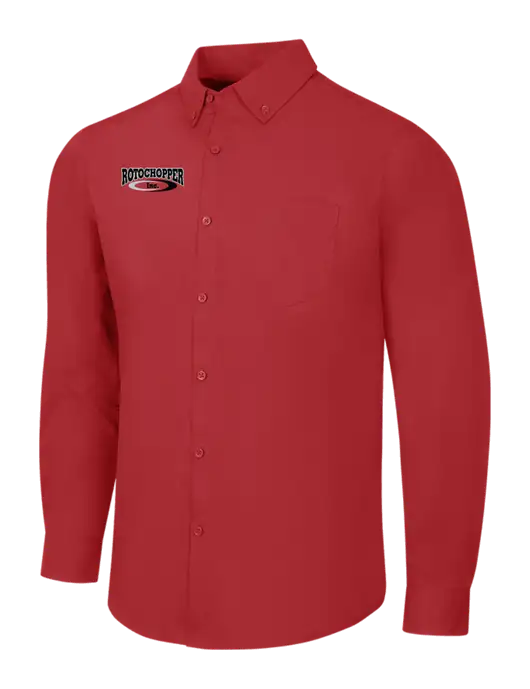Red Long Sleeve Carefree Poplin Shirt w/Rotochopper Logo