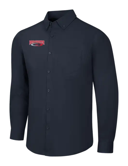 Navy Long Sleeve Carefree Poplin Shirt w/Rotochopper Logo