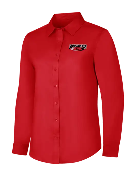Red Womens Long Sleeve Superpro React Twill Shirt w/Rotochopper Logo