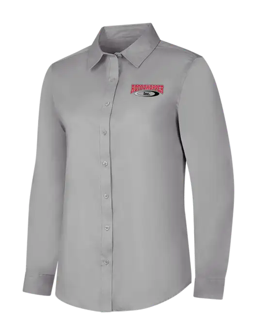 Light Grey Womens Long Sleeve Superpro React Twill Shirt w/Rotochopper Logo