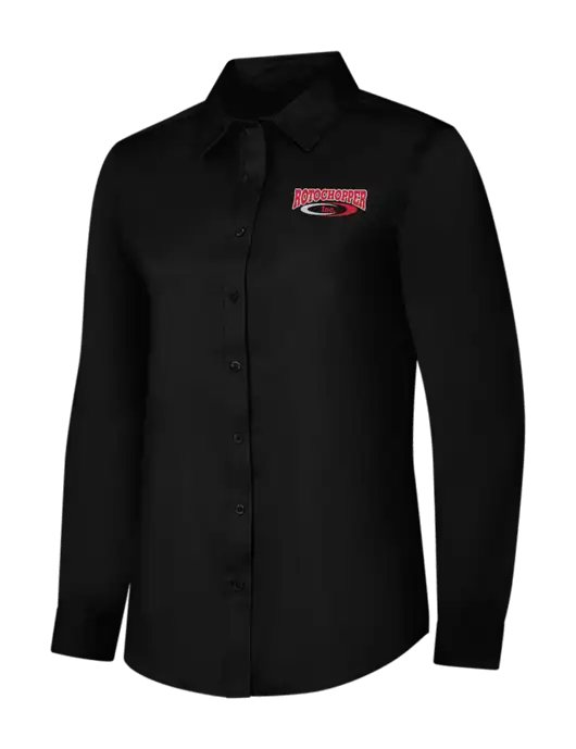 Womens Black Long Sleeve Superpro React Twill Shirt w/Rotochopper Logo