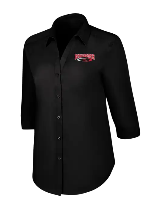 Womens Black 3/4 Sleeve Carefree Poplin Shirt w/Rotochopper Logo