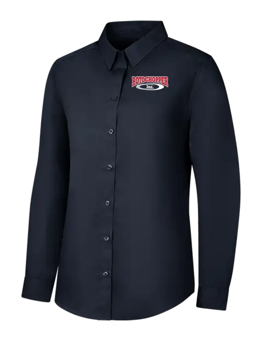 Womens River Blue Navy Long Sleeve Carefree Poplin Shirt w/Rotochopper Logo