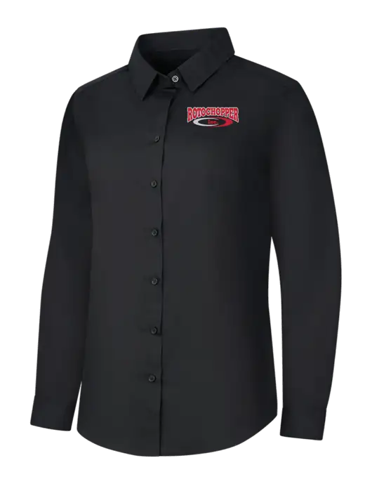 Womens Black Long Sleeve Carefree Poplin Shirt w/Rotochopper Logo