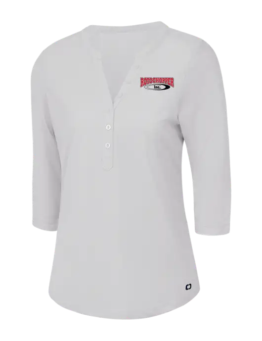 OGIO Bright White Jewel Henley w/Rotochopper Logo