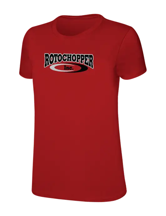 Womens Ring Spun Bright Red 4.5 oz T-Shirt w/Rotochopper Logo