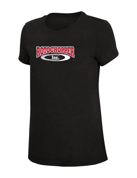 Womens Simply Soft Black 4.5oz Poly/Combed Ring Spun Cotton T-Shirt w/Rotochopper Logo