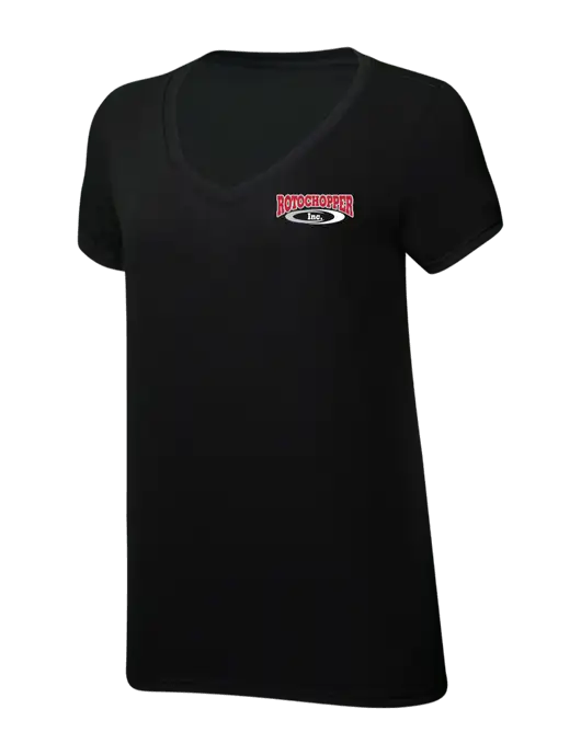 Womens Simply Soft V-Neck Black 4.5oz  Poly/Combed Ring Spun Cotton T-Shirt w/Rotochopper Logo
