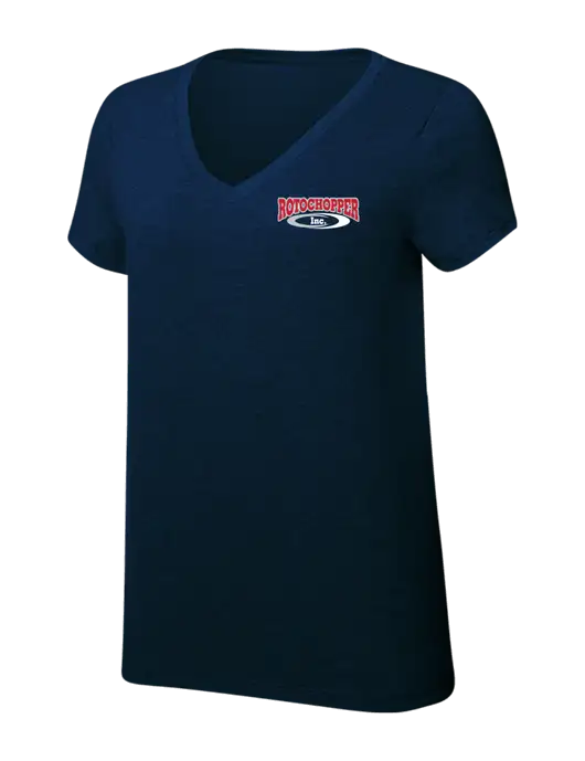 Womens Simply Soft V-Neck New Navy 4.5oz  Poly/Combed Ring Spun Cotton T-Shirt w/Rotochopper Logo