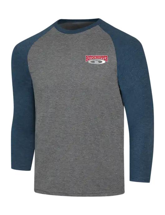 Simply Soft 3/4 Sleeve Navy Frost/Grey Frost Ring Spun Cotton T-Shirt w/Rotochopper Logo