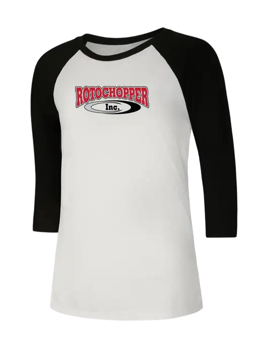 Womens Simply Soft 3/4 Sleeve Black/White Ring Spun Cotton T-Shirt w/Rotochopper Logo