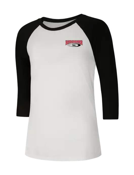 Womens Simply Soft 3/4 Sleeve Black/White Ring Spun Cotton T-Shirt w/Rotochopper Logo