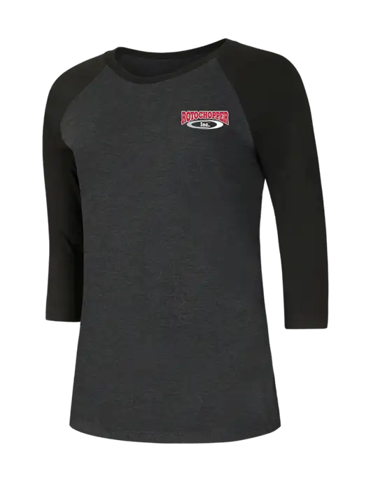 Womens Simply Soft 3/4 Sleeve Black/Black Frost Ring Spun Cotton T-Shirt w/Rotochopper Logo