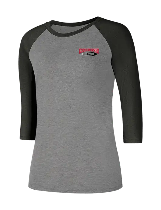 Womens Simply Soft 3/4 Sleeve Black Frost/Grey Frost Ring Spun Cotton T-Shirt w/Rotochopper Logo