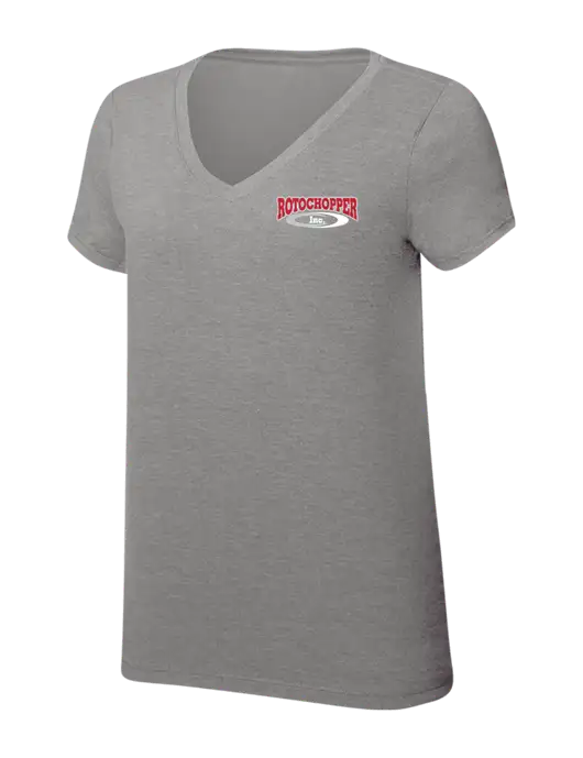 Womens Simply Soft V-Neck Grey Frost 4.5oz  Poly/Combed Ring Spun Cotton T-Shirt w/Rotochopper Logo