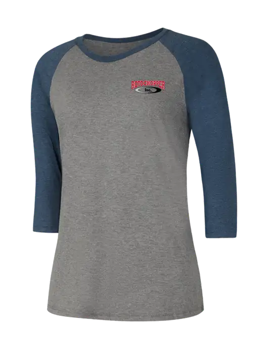 Womens Simply Soft 3/4 Sleeve Navy Frost/Grey Frost Ring Spun Cotton T-Shirt w/Rotochopper Logo