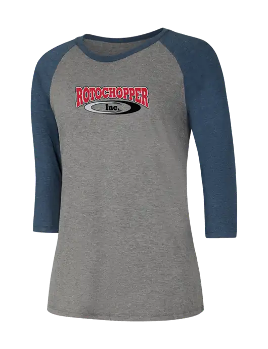 Womens Simply Soft 3/4 Sleeve Navy Frost/Grey Frost Ring Spun Cotton T-Shirt w/Rotochopper Logo