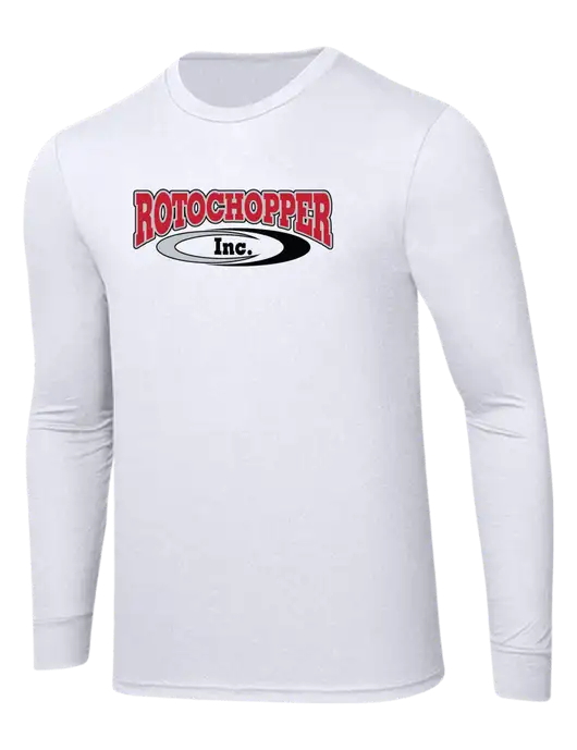 Simply Soft Long Sleeve White 4.5 oz, Poly/Combed Ring Spun Cotton T-Shirt w/Rotochopper Logo