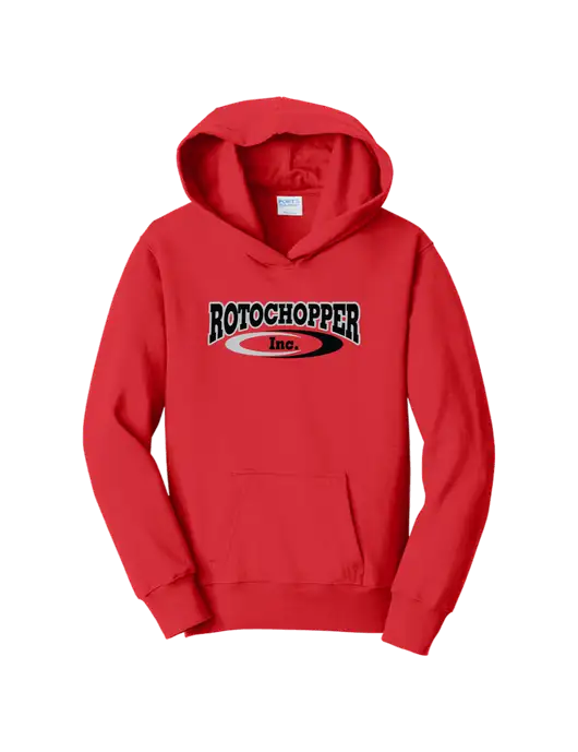 Youth Bright Red 8.5 oz Ring Spun Pullover Hooded Sweatshirt w/Rotochopper Logo