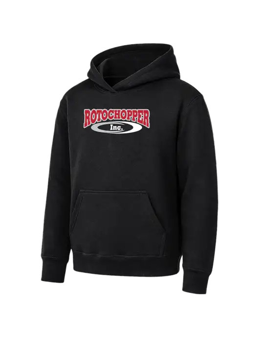 Youth Black 7.8 oz Pullover Hooded Sweatshirt w/Rotochopper Logo