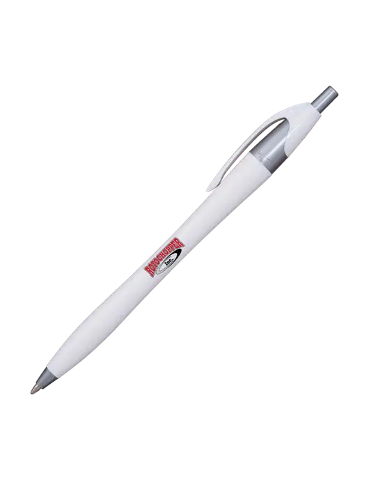 Novella White/Silver Shimmer Pen - Blue Ink w/Rotochopper Logo