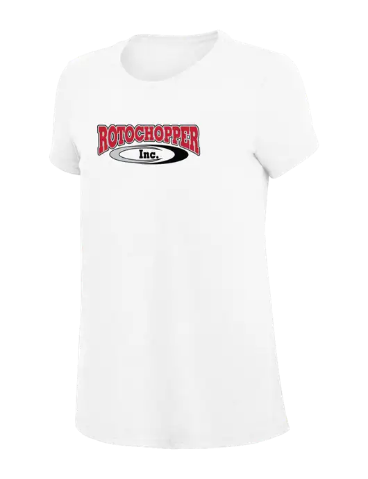 Womens Simply Soft White 4.5oz Poly/Combed Ring Spun Cotton T-Shirt
 w/Rotochopper Logo