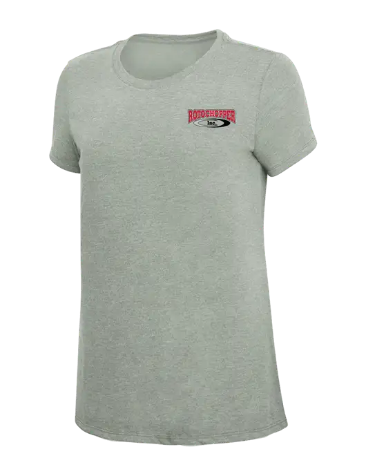 Womens Simply Soft Heathered Light Grey 4.5oz Poly/Combed Ring Spun Cotton T-Shirt w/Rotochopper Logo