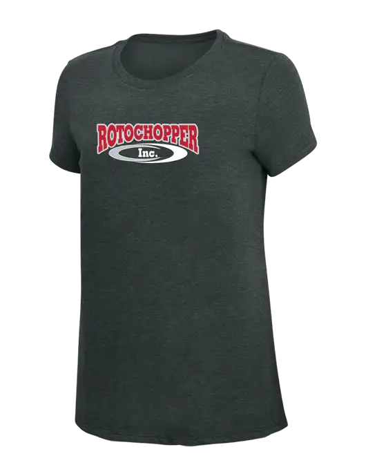Womens Simply Soft Black Frost 4.5oz Poly/Combed Ring Spun Cotton T-Shirt w/Rotochopper Logo