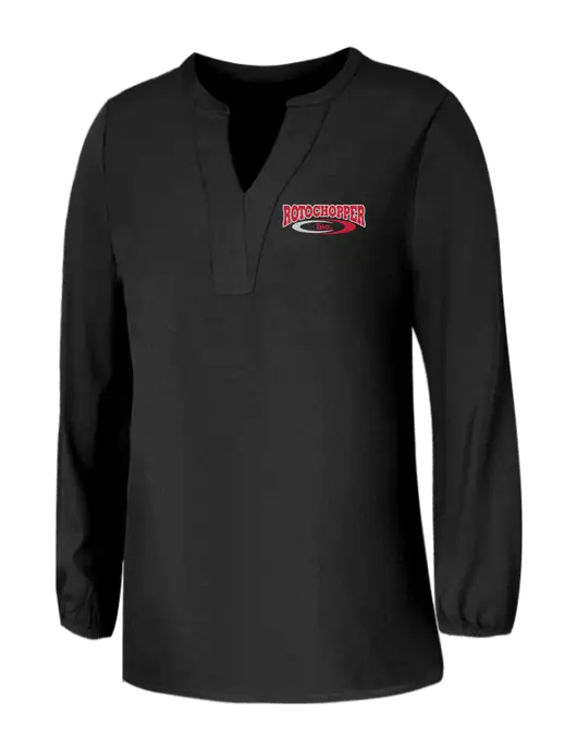 Mercer+Mettle Womens Deep Black Stretch Crepe 3/4 Sleeve Blouse w/Rotochopper Logo