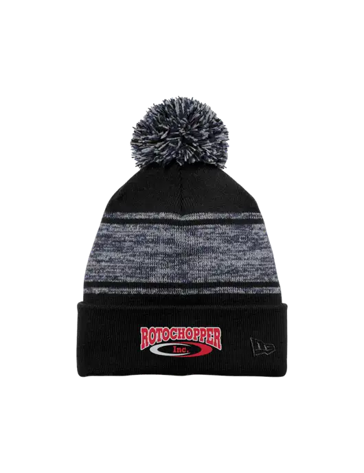 New Era Black/Navy Knit Chilled Pom Beanie w/Rotochopper Logo