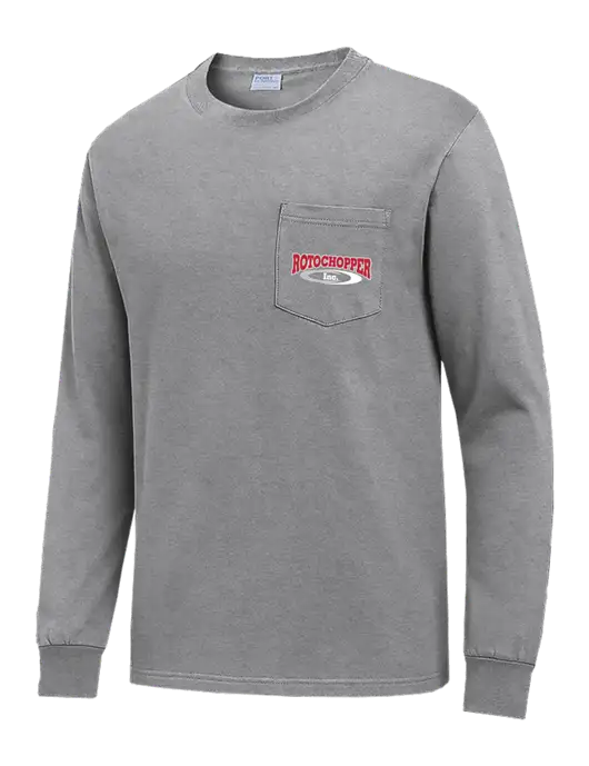 Medium Grey Heather Long Sleeve Heavyweight 6.1 oz Pocket T-Shirt w/Rotochopper Logo