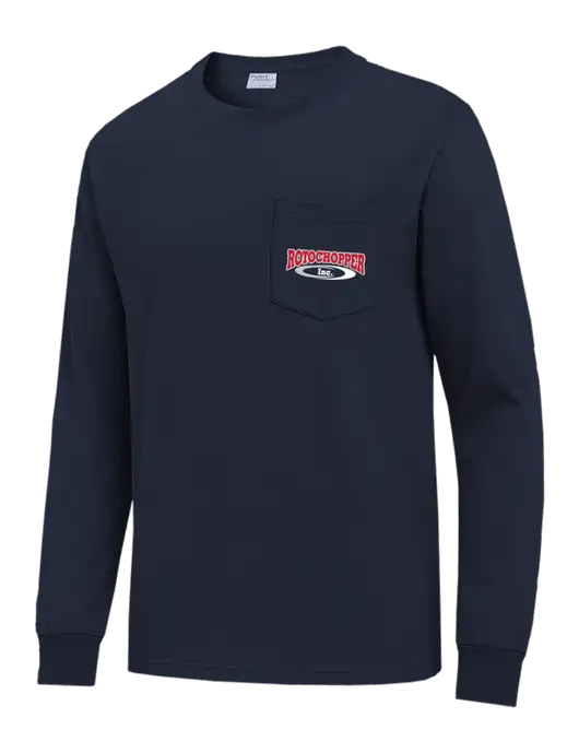 Navy Long Sleeve Heavyweight 6.1 oz Pocket T-Shirt w/Rotochopper Logo