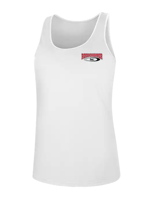Womens White PosiCharge Competitor Racerback Tank w/Rotochopper Logo