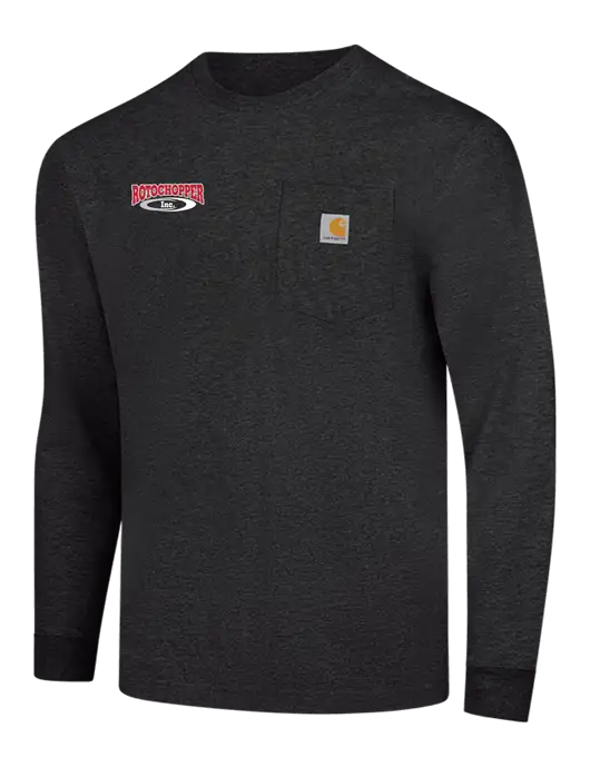 Carhartt Dark Grey Heather Workwear Pocket Long Sleeve T-Shirt w/Rotochopper Logo