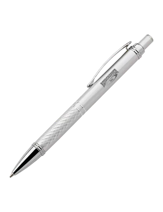 Silver Stellar Scribe Pen - Black Ink w/Rotochopper Logo