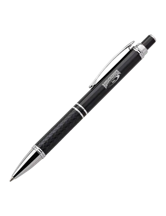 Black Stellar Scribe Pen - Black Ink w/Rotochopper Logo