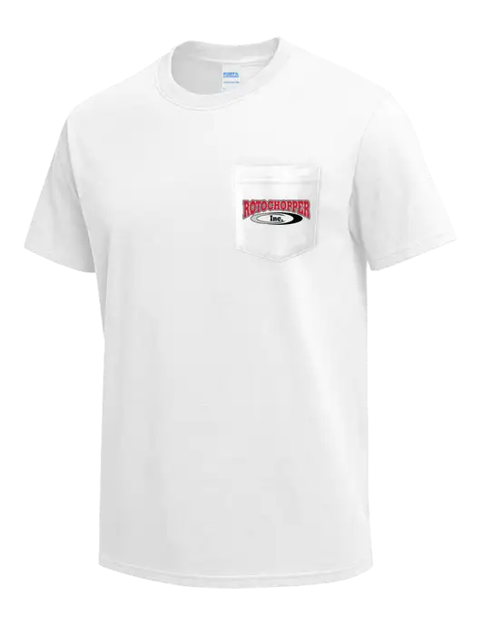 White Heavyweight 6.1 oz Pocket T-Shirt w/Rotochopper Logo
