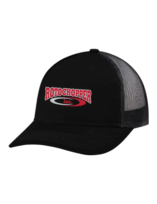 Snapback Ponytail Trucker Cap Black w/Black Mesh w/Rotochopper Logo