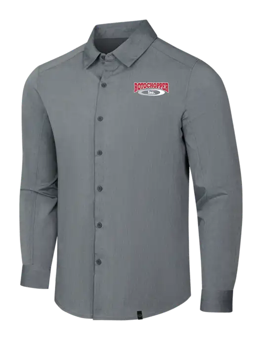 OGIO Medium Grey Heather Commuter Woven Shirt w/Rotochopper Logo