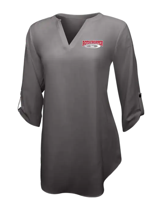 Dark Grey Womens 3/4 Sleeve Tunic Blouse w/Rotochopper Logo