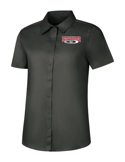 Womens Dark Grey Short Sleeve Superpro React Twill Shirt w/Rotochopper Logo
