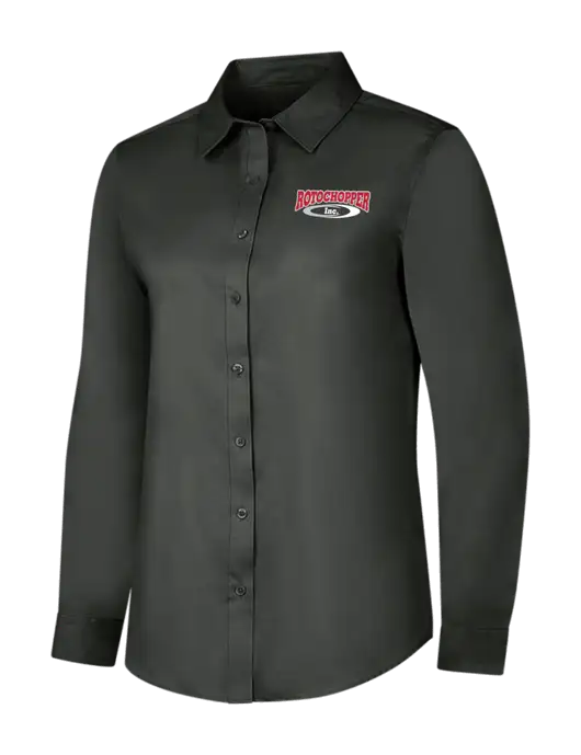 Dark Grey Womens Long Sleeve Superpro React Twill Shirt w/Rotochopper Logo