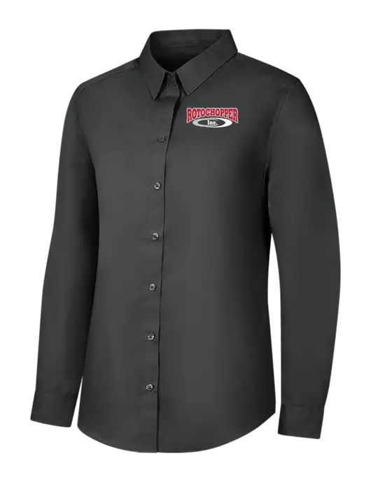 Womens Dark Grey Long Sleeve Carefree Poplin Shirt w/Rotochopper Logo