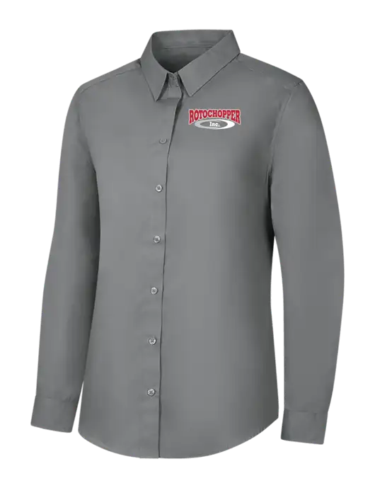 Womens Medium Grey Long Sleeve Carefree Poplin Shirt w/Rotochopper Logo