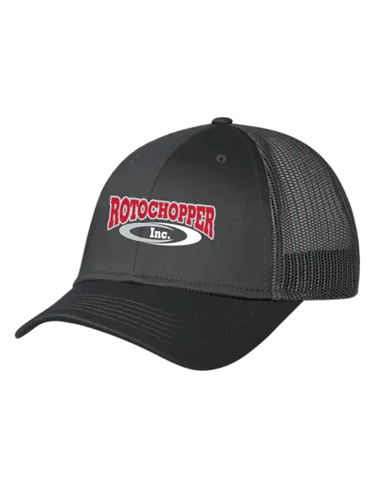 Charcoal Mesh Trucker Cap Snap Back w/Rotochopper Logo