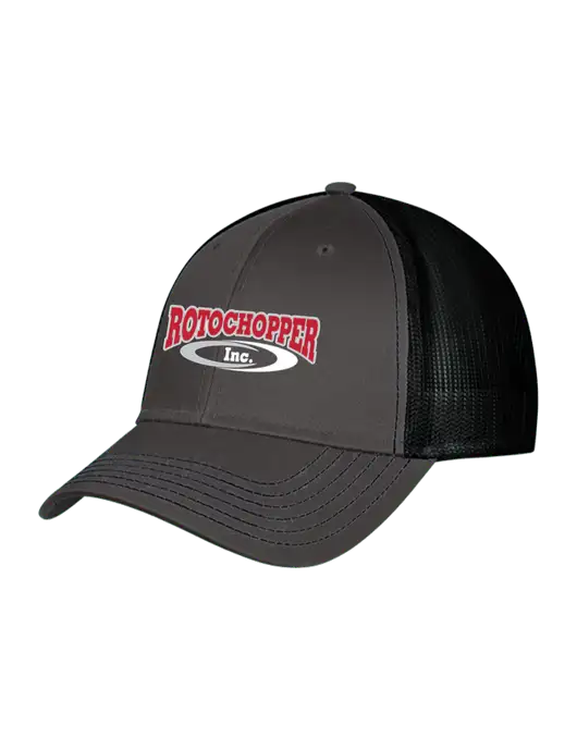 Charcoal & Black Mesh Trucker Cap Snap Back w/Rotochopper Logo