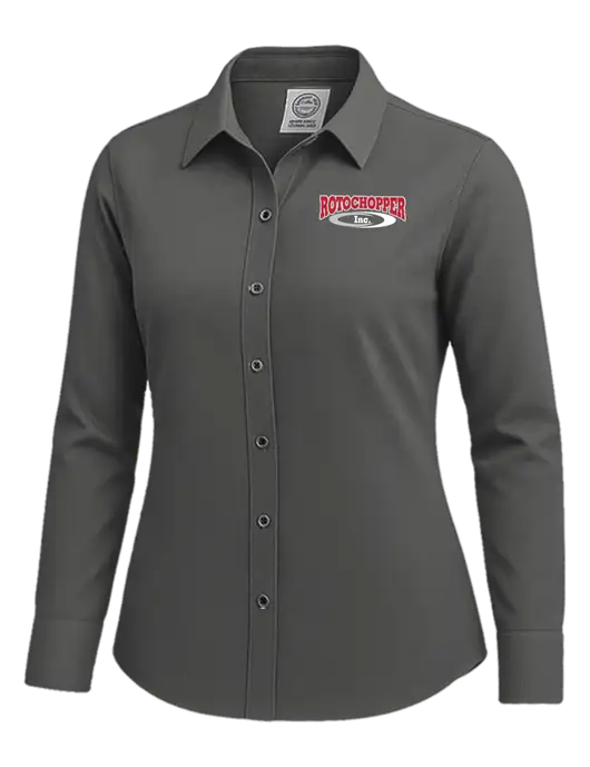 Brooks Brothers Womens Dark Grey Wrinkle-Free Stretch Nailhead Shirt w/Rotochopper Logo